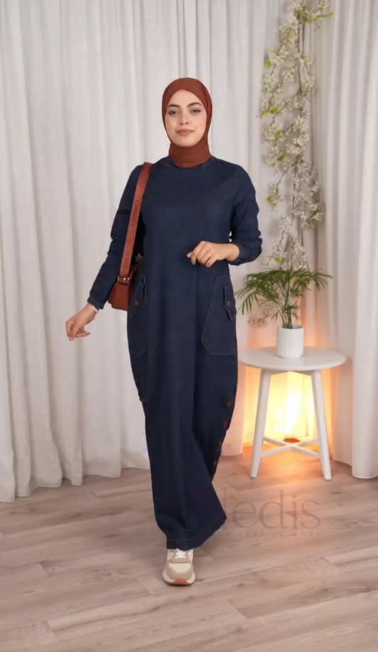 فستان جين خريفي محتشم – تصميم أنيق بجودة عالية